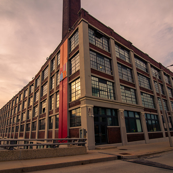 MIAD's main campus building at sunset