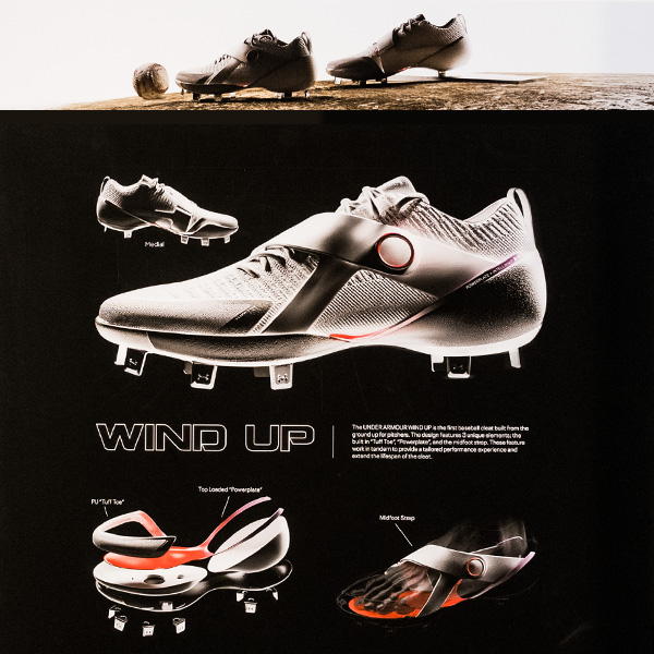 A mock-up of different kinds of shoes with the slogan "Wind Up"