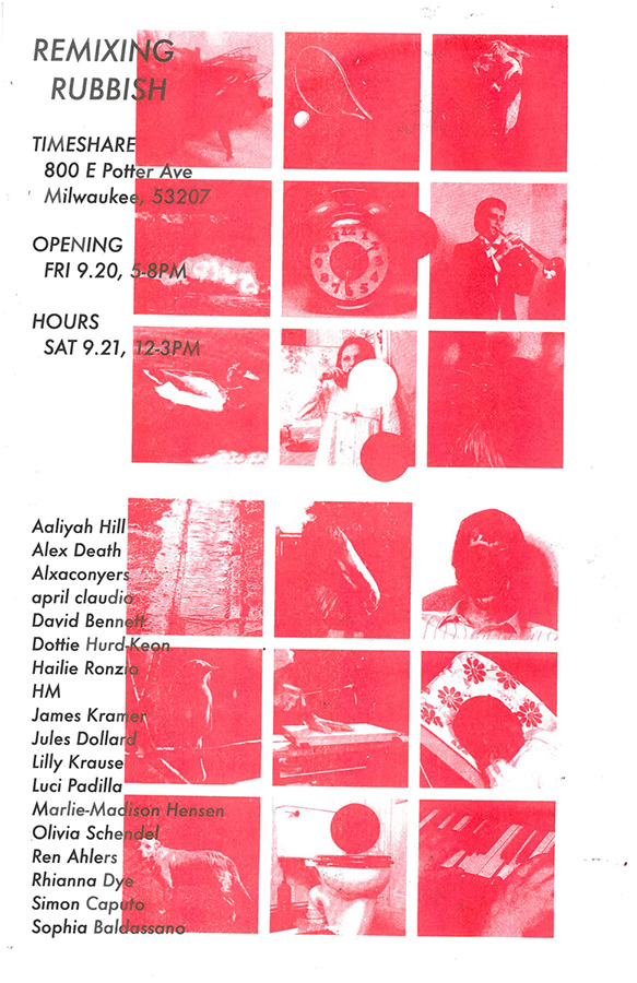 A poster with information about artists, time and location of an exhibition