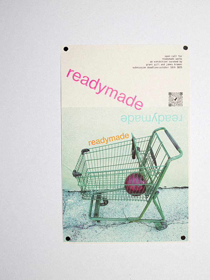 readymade_flyer_oct10 Risograph poster of a shopping cart with "Readymade" typed three times.
